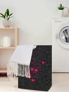 Heart Pattern Printed Open Storage Box, Foldable Laundry Basket with Handle, Home Bathroom Collapsible Dirty Clothes Bucket, Laundry Organizer