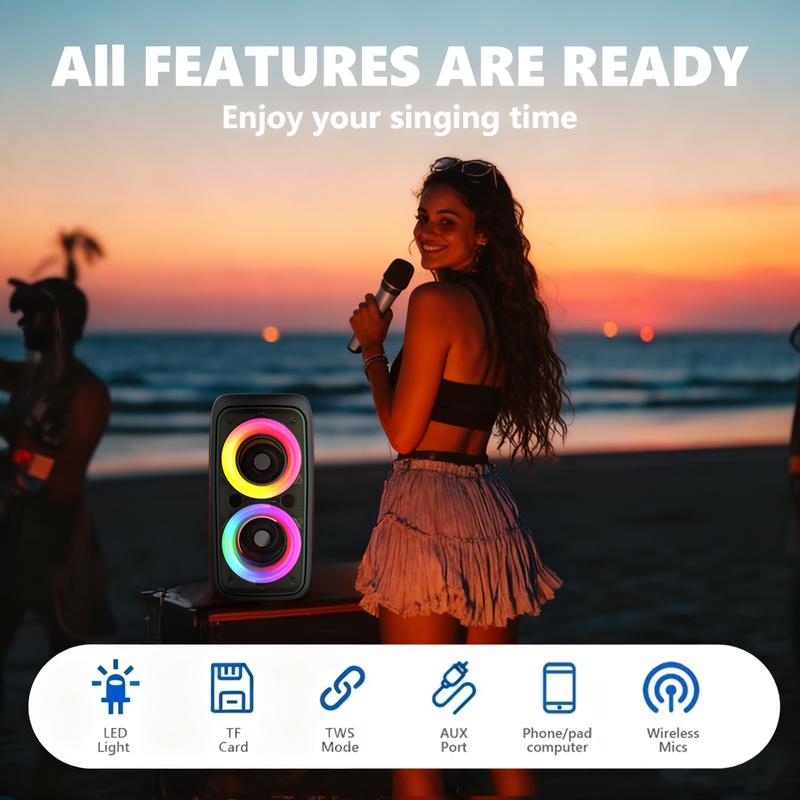 Portable Outdoor   High-Power Subwoofer RGB Atmospheric Lighting Effects Supports , USB, MIC, AUX, TWS Versatile for Indoor/Outdoor Settings Ideal for Camping, Gatherings, Family Parties,  Perfect Holiday Gift Audio Wireless Bluetooth Speaker