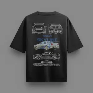 Nissan Skyline Oversize Unisex Black And White Tshirt