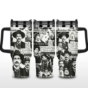 Doc Holliday Tumbler Val Kilmer Tombstone Tribute for Movie Buffs & Western Fans, Western Cowboy Collage 40oz Tumbler, Western Movie Inspired Collage Cup