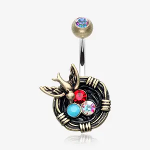 Vintage Boho Sparrow Birdnest Belly Button Ring