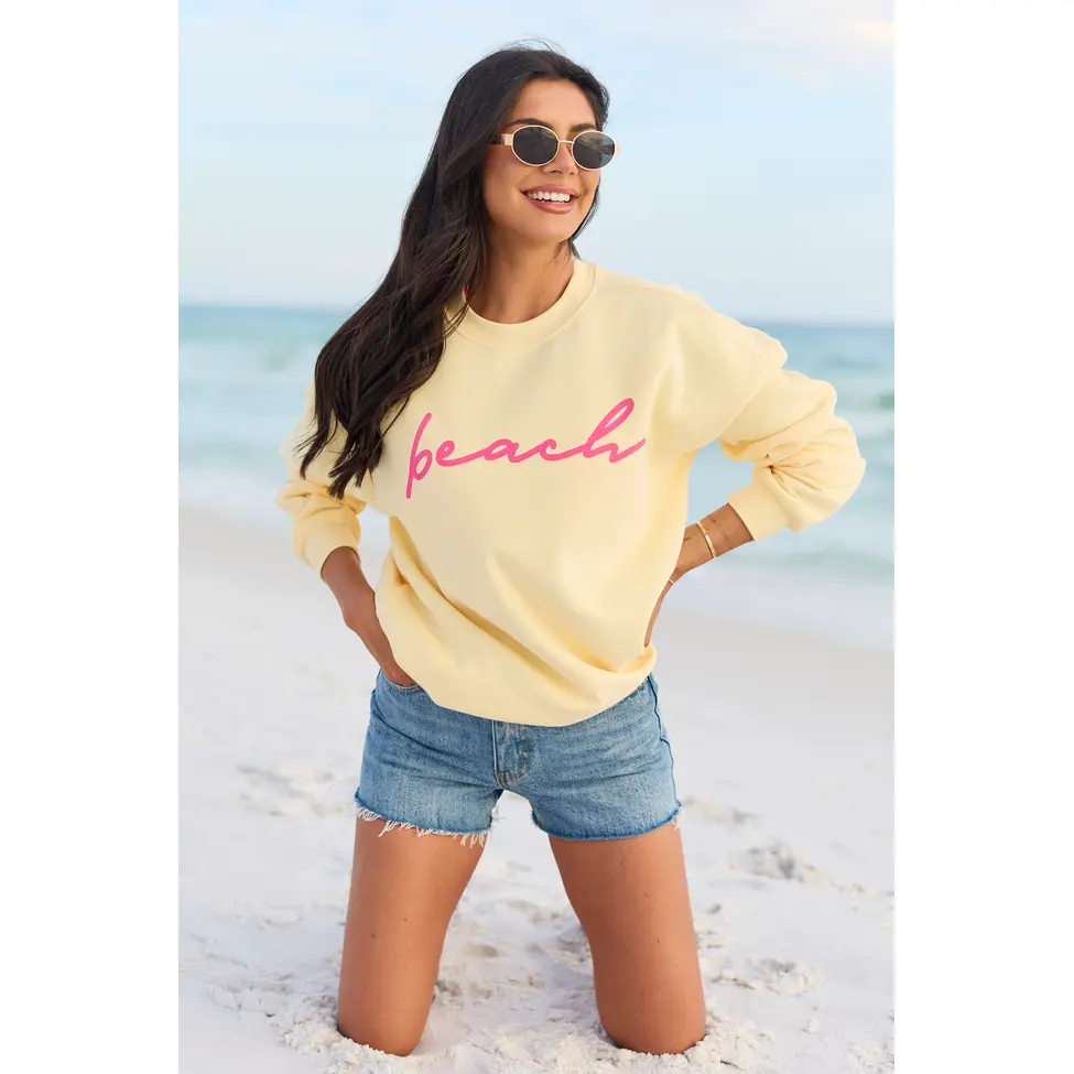 Beach Script Yellow Graphic Sweatshirt