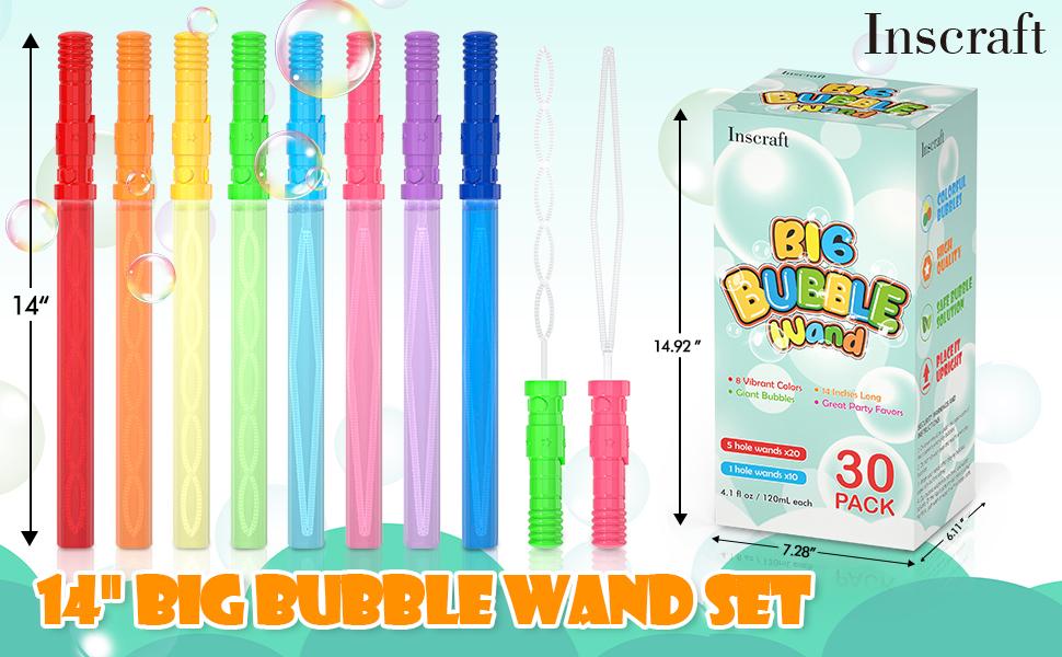 Inscraft 30 Pack 14’’ Big Bubble Wands, 8 Colors Bulk for Summer Toy, Outdoor / Indoor Activity Use, Easter, Birthday, Graduation, Shower, Bubbles Party Favors Supplies Inscraft 30 Pack 14’’ Big Bubble Wands, 8 Colors Bulk for Summer Toy, Outdoor / Indoor Activity Use, Easter, Birthday, Graduation, Shower, Bubbles Party Favors Supplies