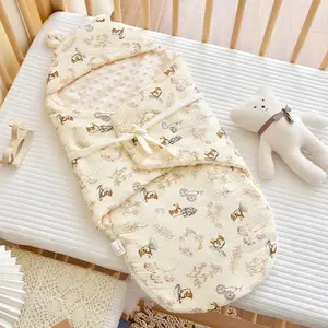 Newborn Baby Cotton Sleep Bag, 3D Soothing Bean Velvet, Thick Spring Autumn Outdoor Blanket, 1pc Pure Cotton Sleeping Bag, Swaddle