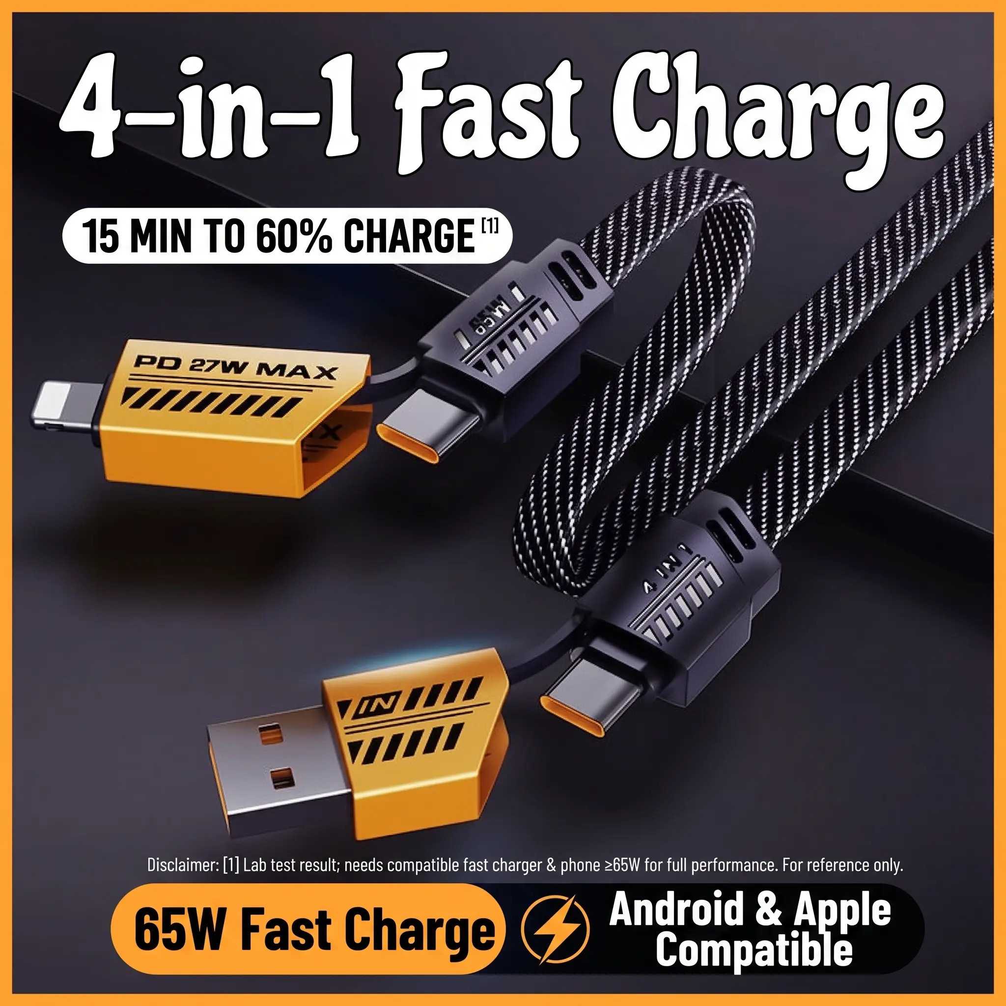 4-in-1 Mecha Data Cable Super Fast Charging Multi-Function Dual-to-Dual PD Charging Cable with Dual Type-C Conversion Plug