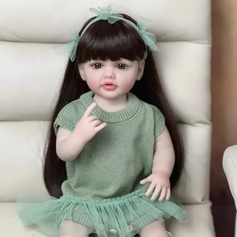 22 Inch Soft Silicone Doll Real Princess Doll, Full Body Resurrection Girl with Long Hair Green One Piece Costume with Accessories, High End Paint Features - Great for Birthdays, Christmas Gifts and Collectors, Perfect Gift Toy