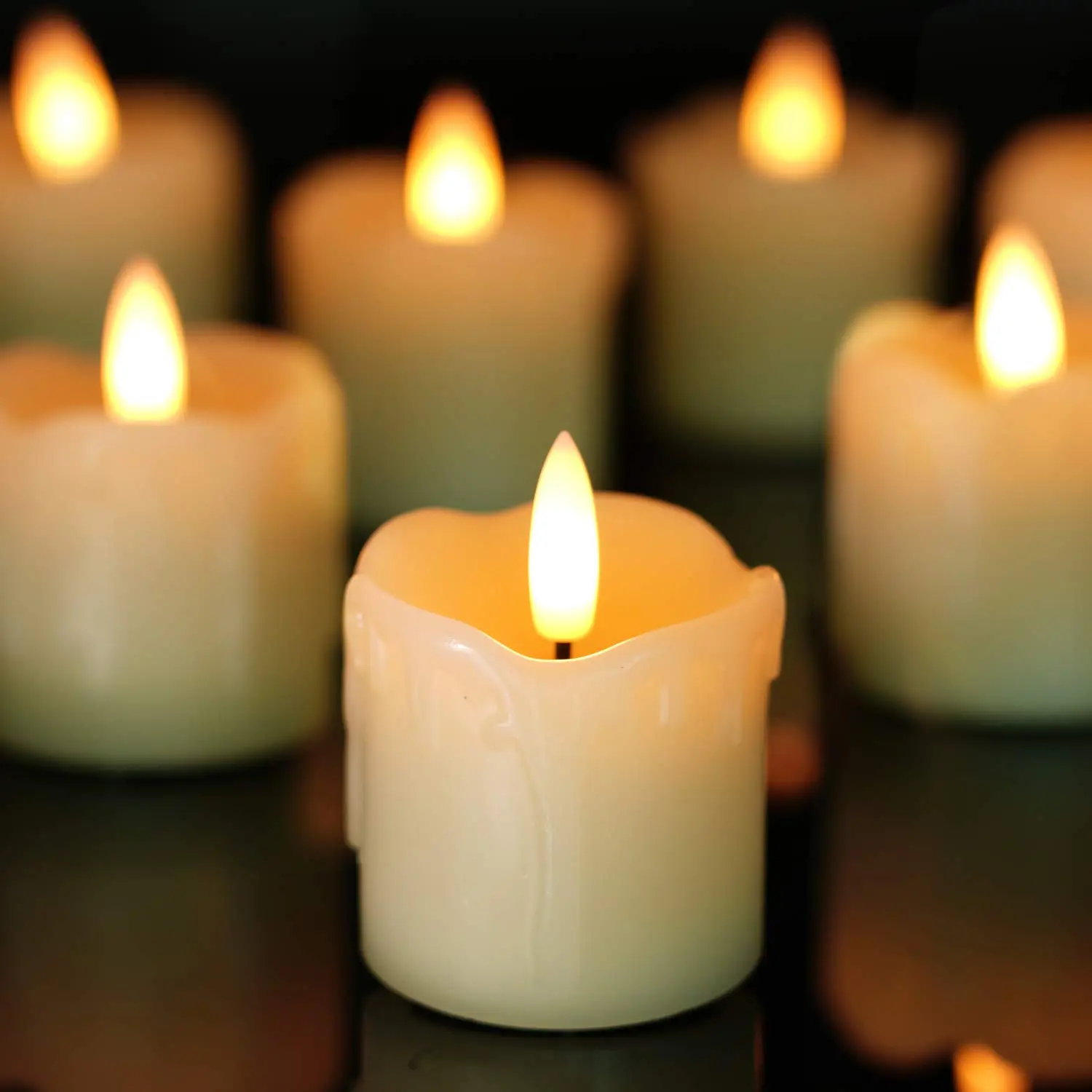 Flameless Votive Candles with Timer, 2" x 2" Real Wax, 400+Hour Realistic Black Wick Battery Operated Candles, Set of 6 for Wedding, Party and Holiday Decoration (Battery Included) Back to School Summer Sale Deals