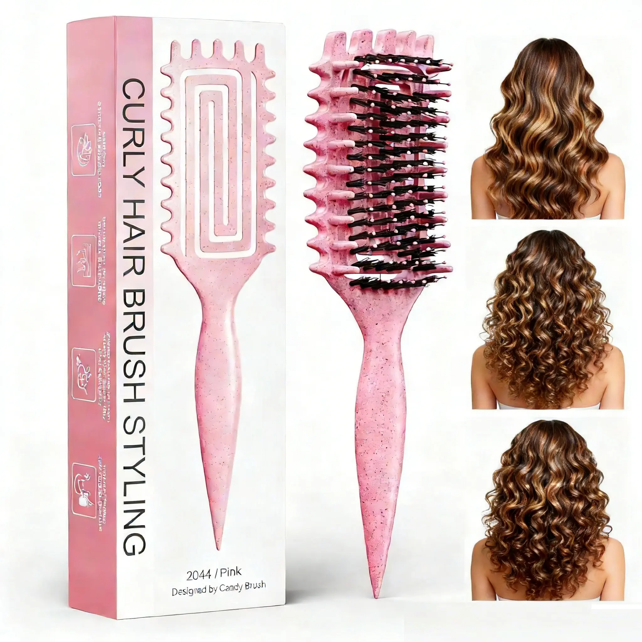 Curl Defining Brush for Curly Wavy Coily Natural Hair, Vented Boar Bristle Hair Styling Detangling Brush, Shapes Smooths Defined Curls Reduces Frizz Breakage, Wet Dry Use Salon Quality Hair Care Tool for Women,Hair Brush