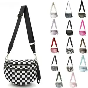 Women’s Nylon Fanny Pack – Y2K Checkered Crossbody Belt Bag with Adjustable Strap
