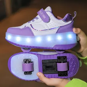 Children's Fashion LED Light-Up Shoes Outdoor Sports Casual Roller Skates USB Rechargeable Light-Up Shoes Wear-Resistant Breathable Suitable All Seasons