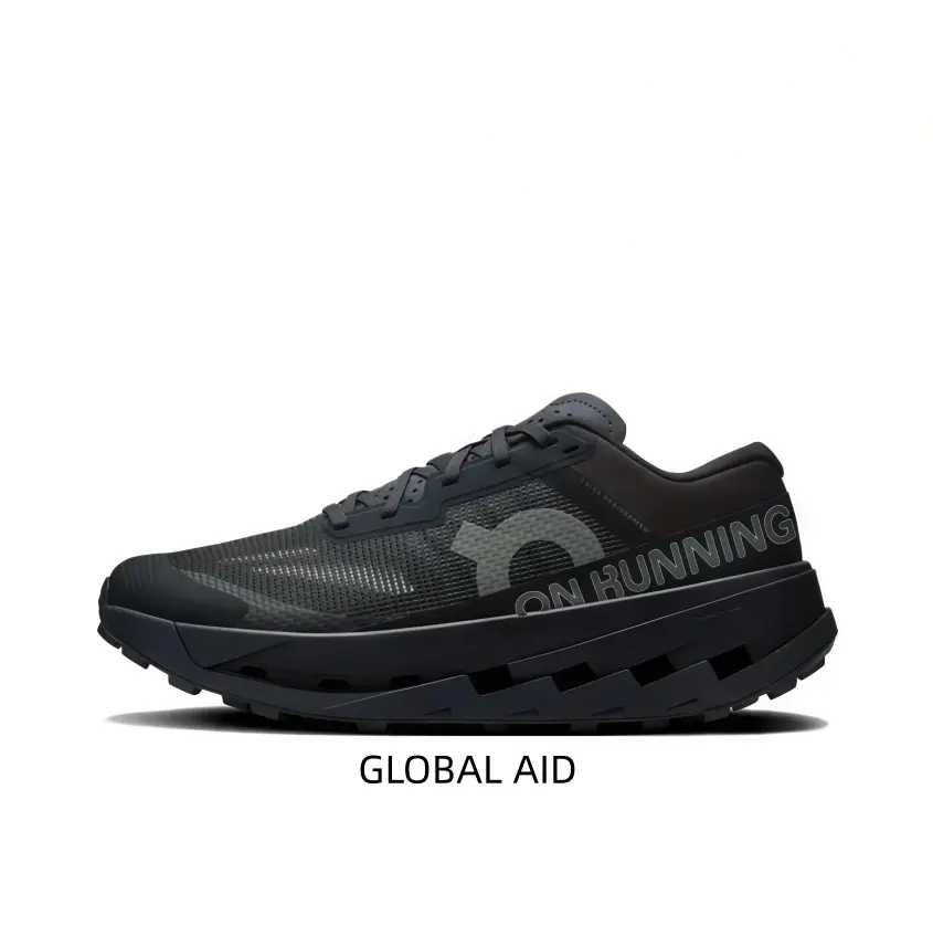 This full‑black trail running shoe has heavy‑duty woven mesh upper and thick cushioned sole, offering solid traction and shock absorption for rugged trails and long‑hour everyday walking.
