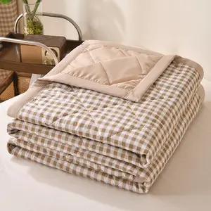 1pc Ultrasonic Embossed Summer Quilt, Thin Cooling Blanket, Simple Grid Series Air Conditioning Quilt, Suitable for Home Bedroom Sofa