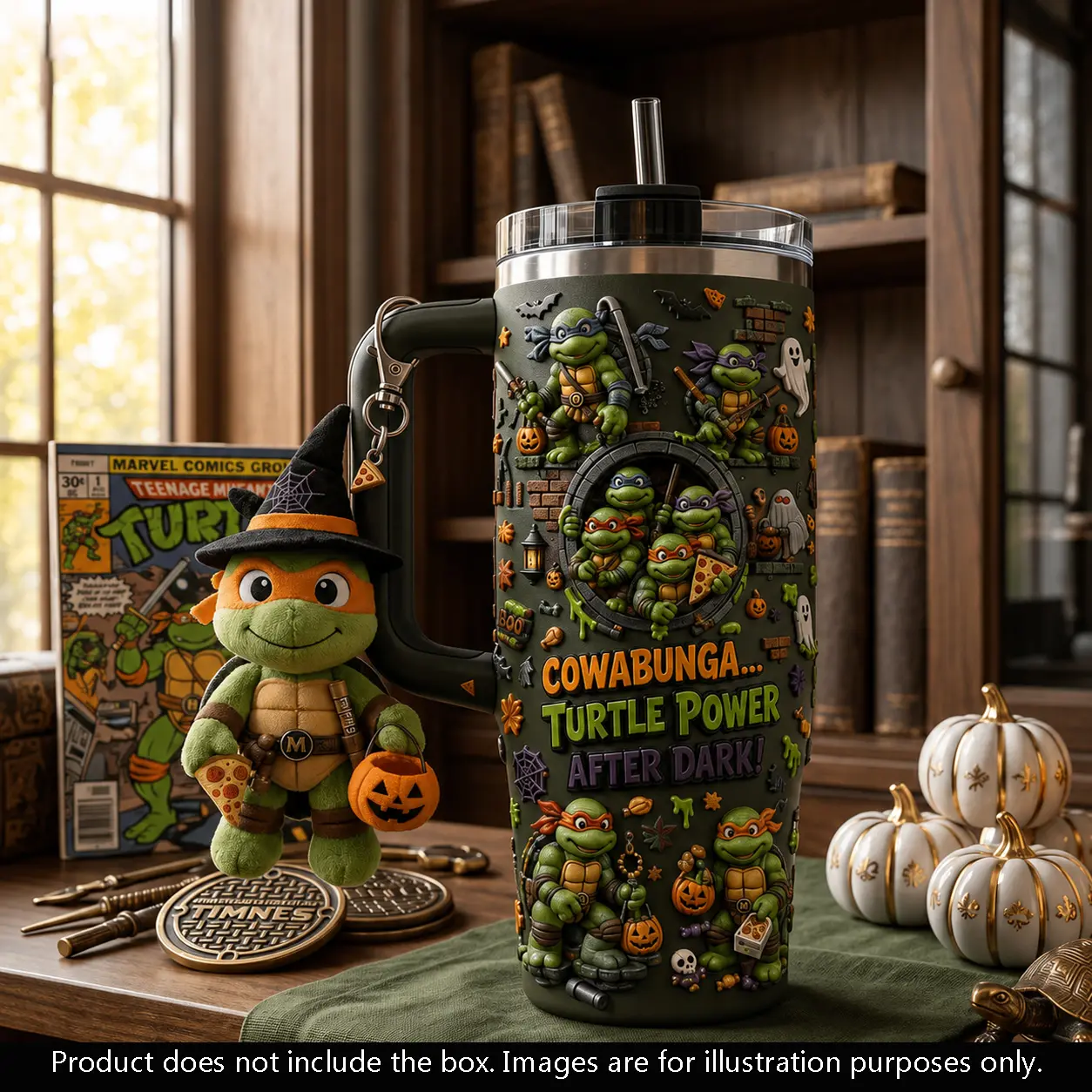 Teenage Mutant Ninja Turtles Halloween 40oz Tumbler with Handle and Straw, TMNT Cowabunga Turtle Power After Dark Stainless Steel Travel Mug, Insulated Halloween Cup, Gift for Ninja Turtles Fans