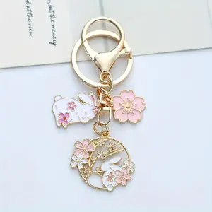 1pc Trendy Cartoon Cherry Blossom Rabbit Keychain | Zinc Alloy Pink Rabbit and Cherry Blossom Combination Pendant, Ideal for Holiday and Birthday Gifts