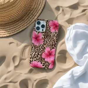 Leopard & Pink Hibiscus Phone Case, Tropical Floral Animal Print Cover, Cute Summer Aesthetic Protective Phone Case, Shockproof Slim Fit, Gift for Women Girls, Compatible with iPhone 17 16 15 14 13 12 11 Pro Max
