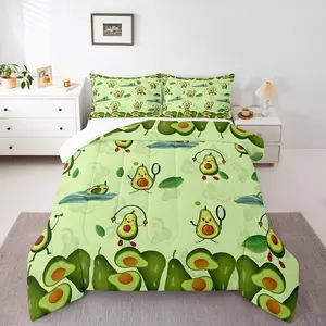 Feelyou Quilted Duvet Set - Breathable Microfiber, Quilted Design, Multi-Size Avocado Print, Green-Themed Bedding Linens for Women, Kids