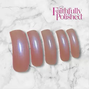 Faithfully Polished "90s Cotton Candy" Curved Square Luxury Press-On Nails with Iridescent Finish for Stylish Manicure