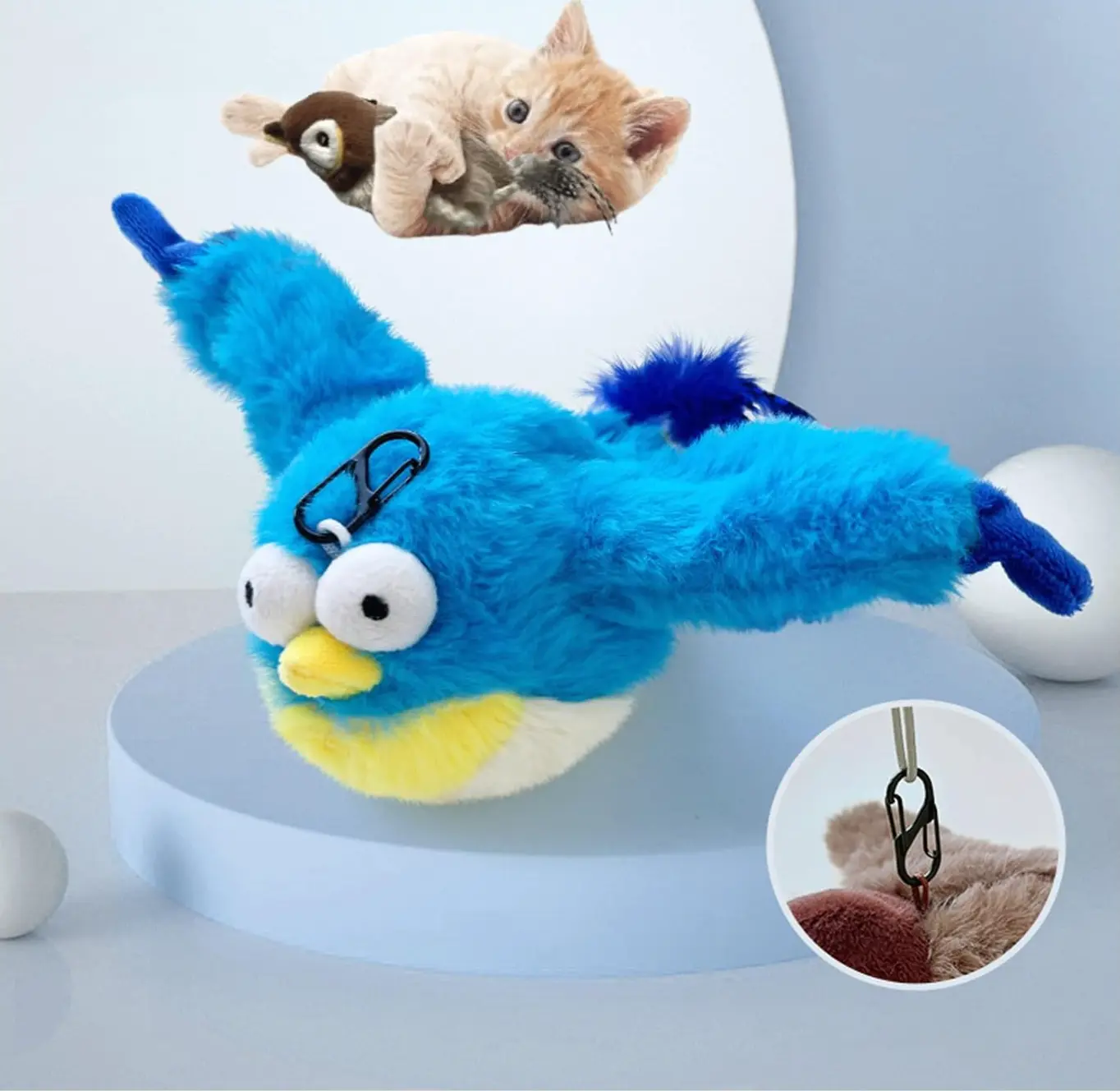 Cat Toys, Flapping Wings Blue-Bird, No Flying, Chirping Bird Interactive Catnip Toy for Kitten or Small Dogs, Touch Activated, Rechargeable