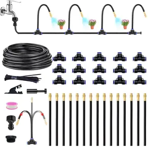 360?Bendable Automatic Irrigation System, 50Ft Adjustable Garden Watering Misting System for Outdoor Cooling System, Trampoline, Greenhouse, Lawn, , Water Mister Nozzles Thread Sprayer 0.043"