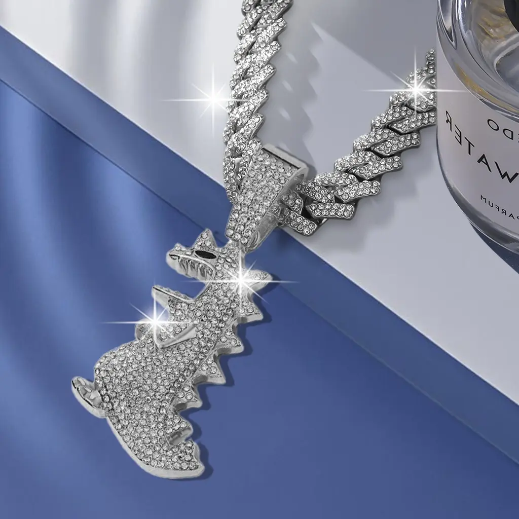 Miami Cuban Link Chain Necklace Iced Out Bling Rhinestone Pendant Hip Hop Jewelry Birthday Gift Holiday Gift Anniversary Gift Valentines Day Gift for Men Women