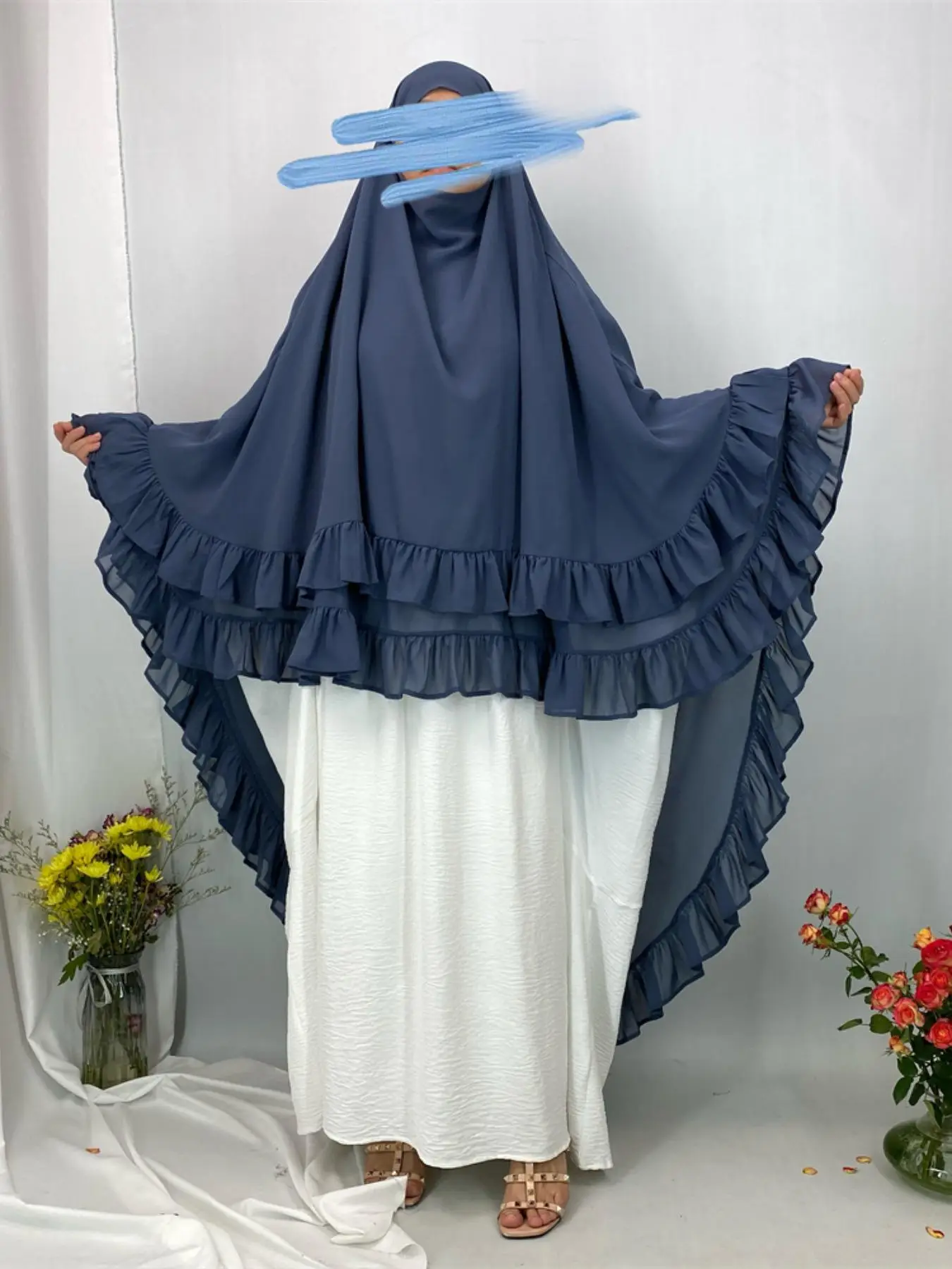 Women's Solid Color Ruffle Trim Chiffon Khimar, Modest Fashionable Hijab for Daily Wear, Women's Islamic Clothing for All Seasons