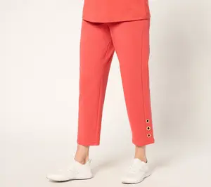 QVC Women's Petite French Terry Crop Pants, Sport-Savvy Style with Grommet Detail