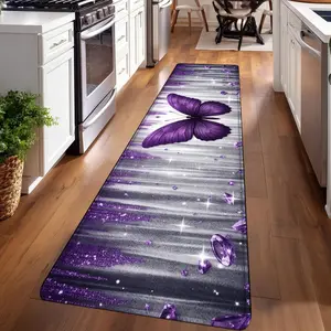 1PC, Purple Butterfly with Silver Curtain and Sparkles Patterned strip rugs, Contemporary decorative rug, home décor, bathroom mats, entryway mats, bedroom bedside mats, kitchen mats, hallway rugs, flannel sponge rugs