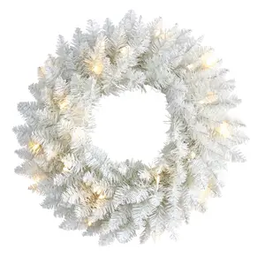 18” Colorado Spruce Artificial Christmas Wreath with 129 Bendable Branches and 20 Warm LED Lights