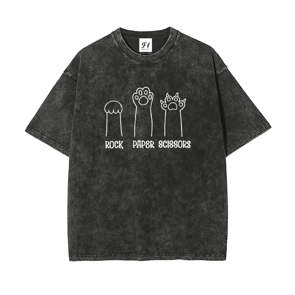 Men's Rock Paper Scissors Graphic T-Shirt, Vintage Washed Soft Cotton, Unisex Oversized Streetwear Short-Sleeve Top