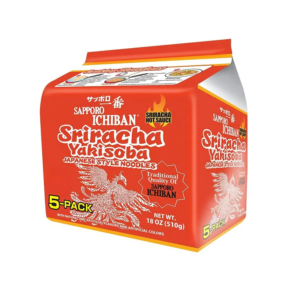 [SAPPORO ICHIBAN] Sriracha Yakisoba, Spicy Chow Mein, No. 1 Tasting Japanese Instant Noodles (3.6 Oz\/102 g) (5 Packs)