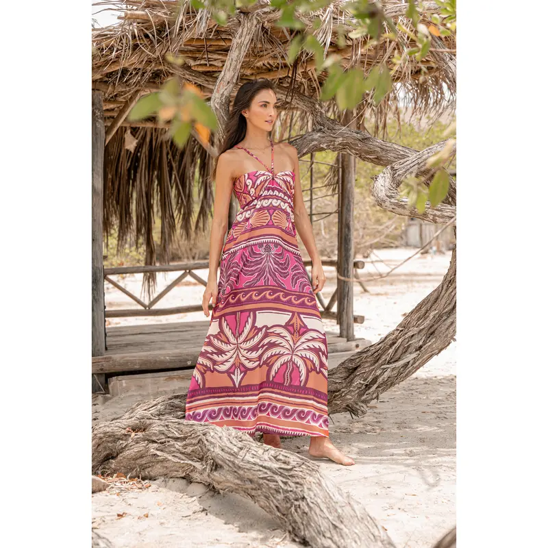 knee length dresses for ladies Afro-Caribbean Summer Maxi Dress African Dashiki Style with Caribbean Music  with Blue Iguanas by African Pride