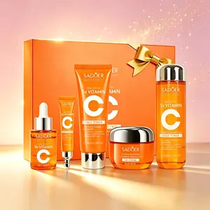 5X Vitamin C Facial Care Set 6-Piece Pack with Cleanser Toner Face Serum Cream & Eye Cream Gentle Skin Cleaning Care Travel Size Kit  for Moisturizing, Anti-wrinkle, Radiant Glow - Daily Skincare, Best Gift Daily,Thoughtful Gift for Mom