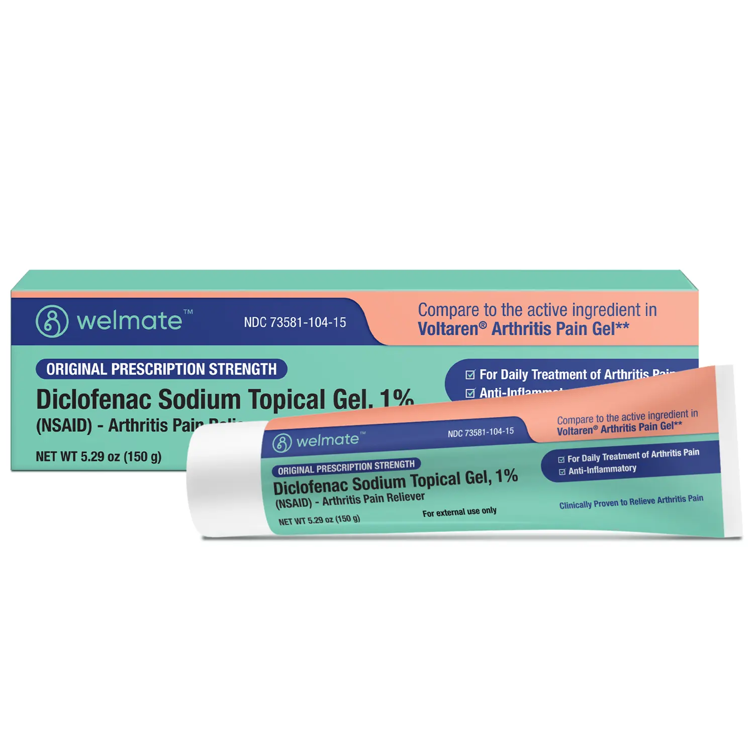WELMATE Arthritis Pain Relief Diclofenac Sodium Gel 1%, Topical NSAID for Knee, Hand, Wrist, Elbow, Foot & Ankle Joint Pain, 5.29 oz