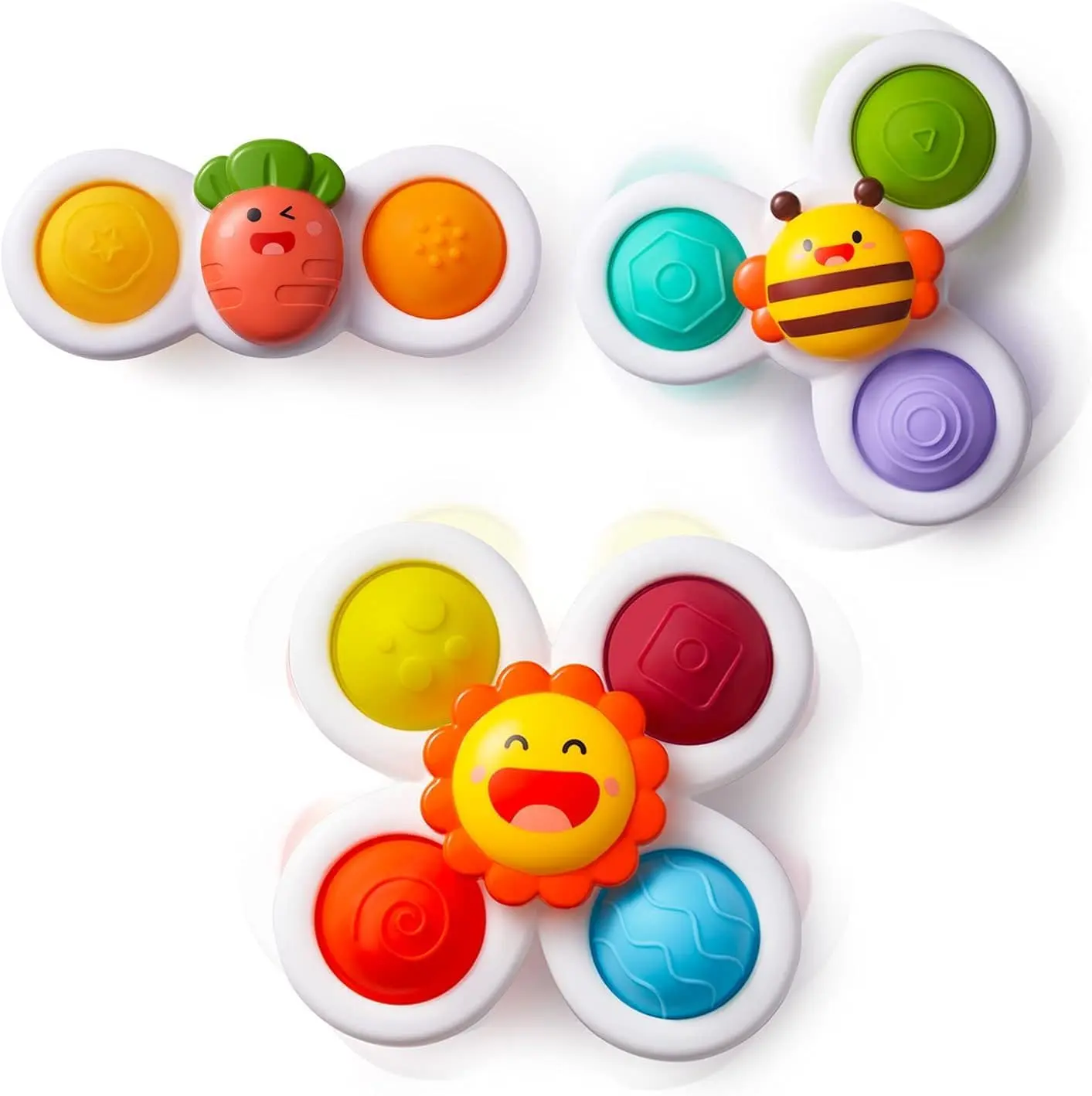 Strong Suction Cup Fidget Rotating Sensory Bath Toys for Baby Christmas Stocking Stuffers, Airplane Car Travel Table & Window Toys for Toddler Boys and Girls, 10+ Months