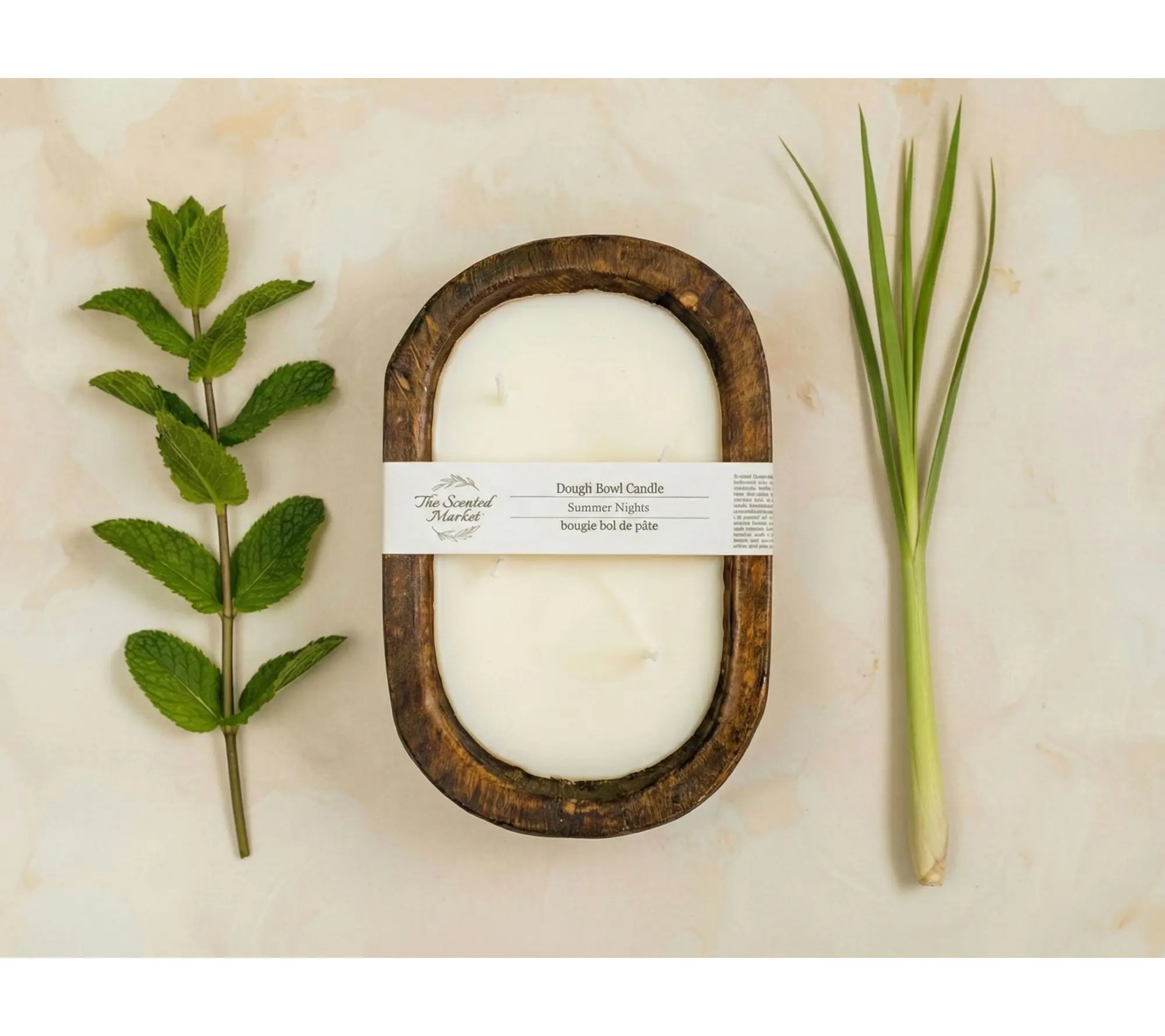 Spring Scented Market Brown Oval 4 Wick Dough Bowl Soy Candles