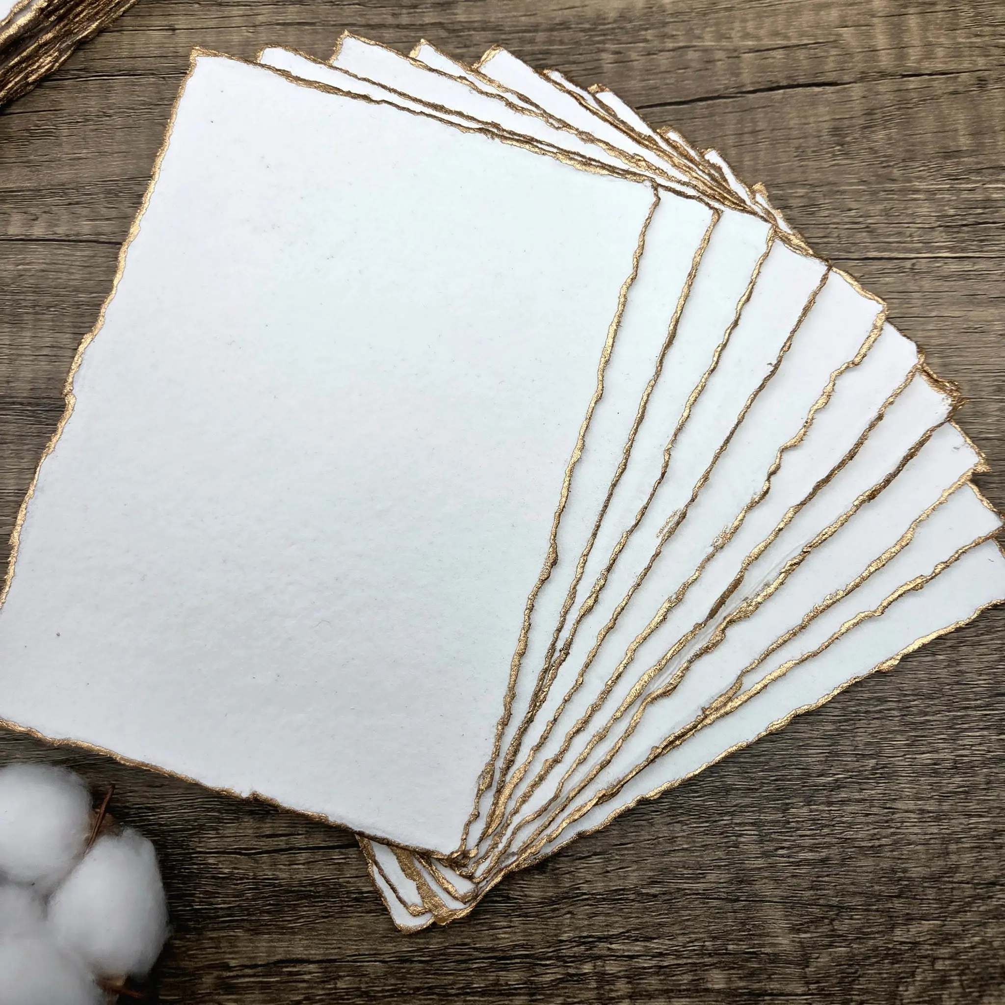 White Gold Trim Handmade Cotton Paper (Set of 10)