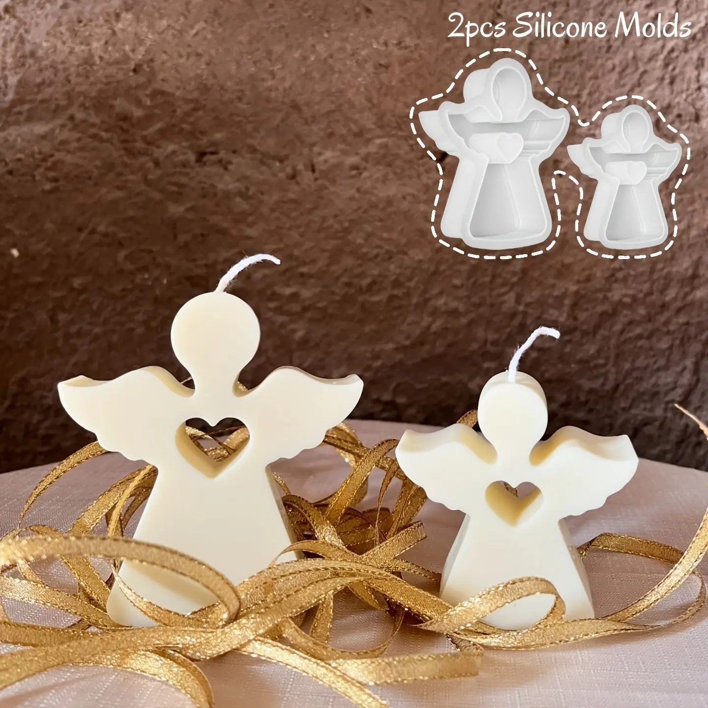2 Pieces Heart Angel Candle Silicone Molds, 2 Sizes, Reusable DIY Craft Moulds, candle molds for candle making, for Aromatherapy Candles, Handmade Soap, Home Decor, Wedding Gifts