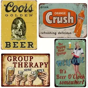 Mancave 4pcs Set Vintage Metal Tin Signs - Retro Design for Garage, Bar, Cafe, Home & Office Use - Multicolor Cubicle Decor, Iron Wall Sign Gift Signage Decoration 20X30Cm(8X12 Inch)