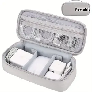 Electronic travel storage bag, portable cable charger storage box, suitable for external power supply and mobile hard disk (light gray)