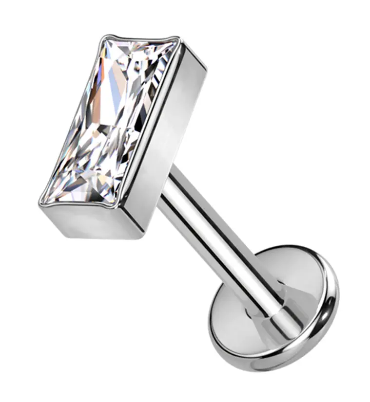Baguette Clear CZ Internally Threaded Titanium Labret