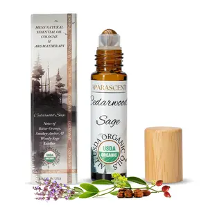 APARASCENT Old World Cedarwood Sage Cologne Roll-On. On-The-Go Travel Size. Aromas of Cedarwood, Clary Sage, Bitter Orange, and a Touch of Fresh Mountain Hikes. 95% Organic and Made with Essential Oils. Handcrafted, Made in USA