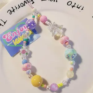 Graffiti Star Bead Phone Charm Strap Bracelet for Women Wrist Phone Charm Cute Lanyard Pendant For Bag Camera