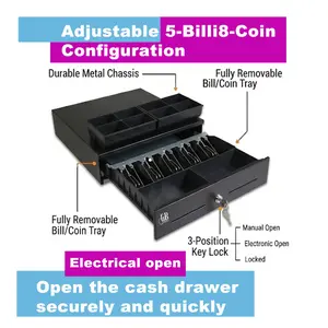 GoldBrush 16" POS System Cash Drawer, 3 Unlocking Modes, Compatible with RJ11/RJ12 Connections