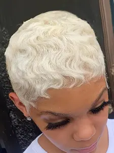 Blonde Short Straight Layered Human Hair Wigs for Women, Gorgeous Fluffy Wigs with Bangs, Wigs for Party, Daily Use, Pixie Wigs, Stylist Friendly Wig