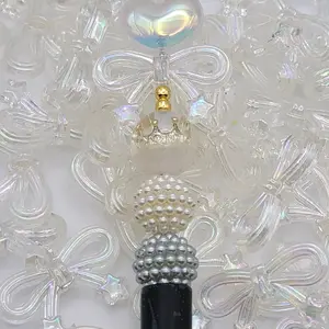 Clear shiny glossy Bow Beads 10ct Fits Beadable Pens for Crafting and Jewelry Making