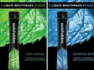 Swishables | Liquid Mouthwash - Alcohol Free Mouthwash Sticks Mint Flavor Travel Size Single Use Sachets - 25 & 50 Pack