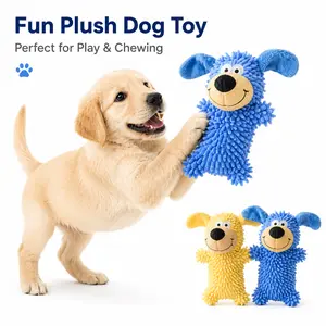 SummerVibes Interactive Squeaky Dog Toy - Durable Soft Plush Chew Toy for Small Breeds - 5.5" x 6" Blue-Yellow - Perfect for Puppies & Indoor Play - Fluffy Textured & Squeaks on Every Bite summervibes