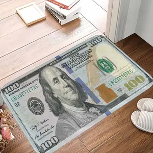 Money Theme Floor Mat Dollar Bill Print Design Non Slip Soft Durable Decorative Rug for Living Room Home Office Bar Area Gift Idea Party Decoration Modern Interior Accent