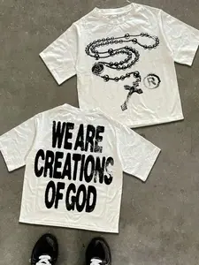 We Are Creations of God Faith Theme T-Shirt, American Vintage Street Style, Graphic Print, Casual Fitted Short Sleeve Tee, Streetwear