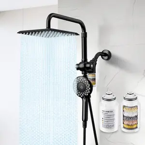 High Pressure Dual Showerhead with Handheld Spray Combo, 10'' Square Shower Head with Multi-stage Integrated Filtration System, Magnetic Hand Showerhead with 5 Spray settings